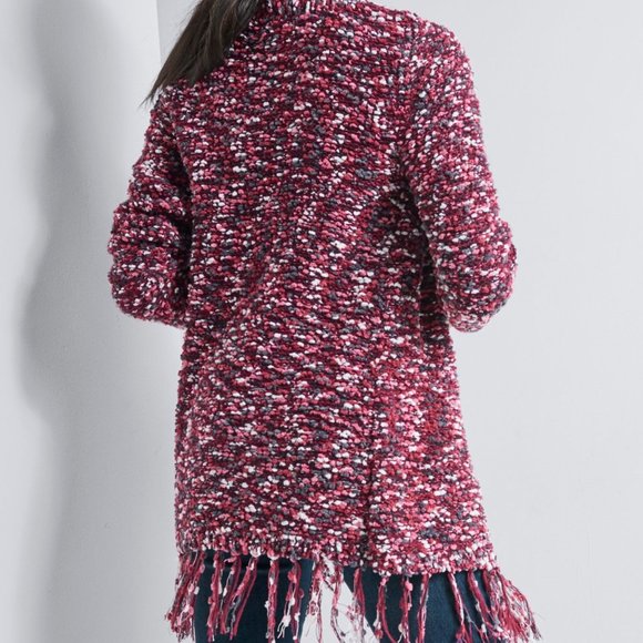 3 for 30 ~ Venus Mauve Melange Fringe-Hem Open Cardigan S - Picture 3 of 8